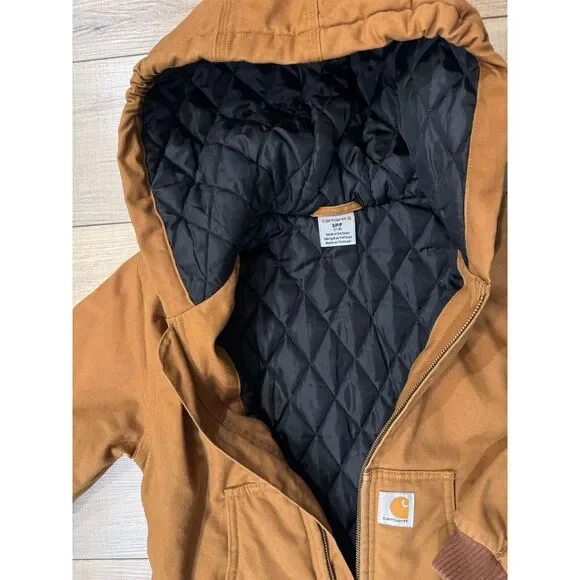 Carhartt Tan Kids Hooded Jacket Coat Size Small 7-8  Canvas Boys Brown - Picture 2 of 2